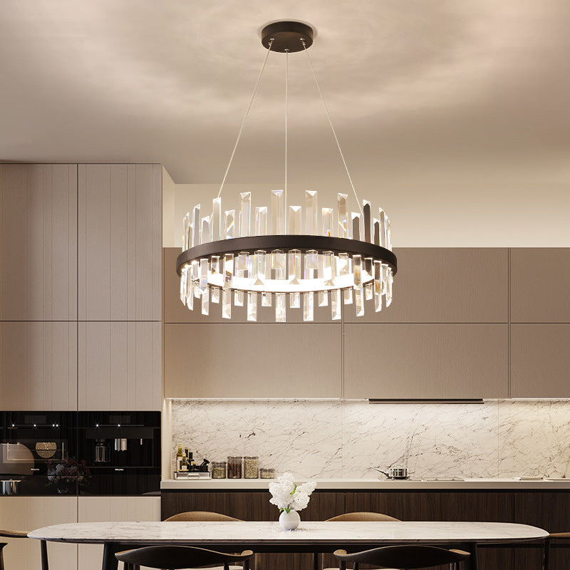 Circular Pendant Ceiling Light Modern Rectangle-Cut Crystal Black/White LED Chandelier Lamp in Warm Light, 23.5"/31.5" Wide Clearhalo 'Ceiling Lights' 'Chandeliers' 'Modern Chandeliers' 'Modern' Lighting' 280654