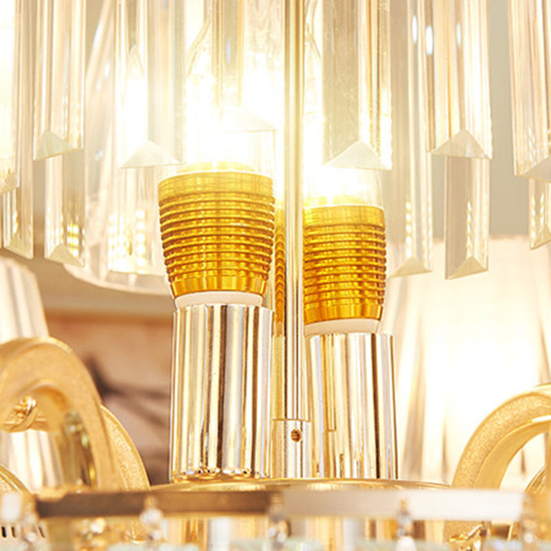 Empire Shape Suspension Light Postmodern Tri-Sided Crystal Rod 6/8/10 Heads Gold Pendant Chandelier Clearhalo 'Ceiling Lights' 'Chandeliers' 'Modern Chandeliers' 'Modern' Lighting' 280805