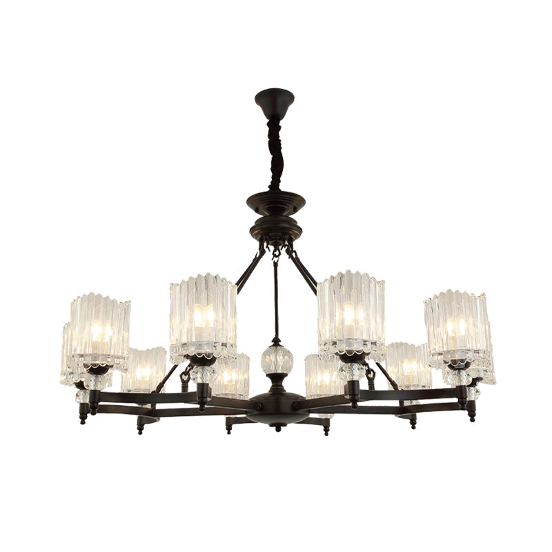 Black Cylinder Suspension Lighting Contemporary 6/8/10 Heads Crystal Rod Hanging Lamp Kit, 28"/34.5"/42.5" Wide Clearhalo 'Ceiling Lights' 'Chandeliers' 'Modern Chandeliers' 'Modern' Lighting' 280870