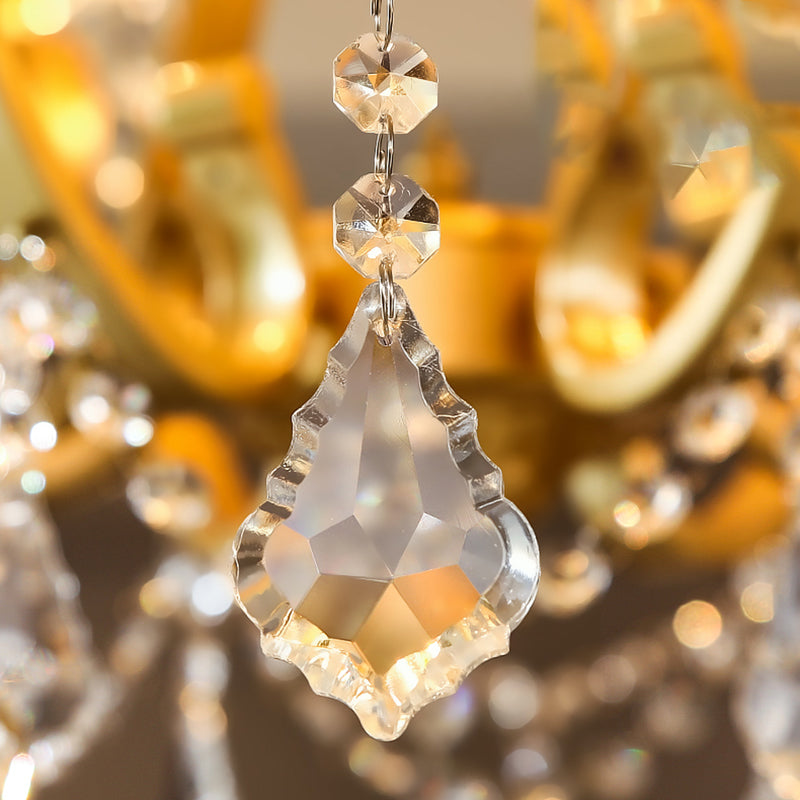 Candle Dining Room Pendant Ceiling Light Crystal Drop 6 Heads Postmodern Chandelier Lamp in Brass Clearhalo 'Ceiling Lights' 'Chandeliers' 'Modern Chandeliers' 'Modern' Lighting' 280938