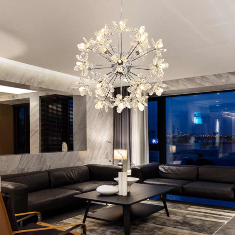 Starburst Ceiling Light Fixture Contemporary Crystal 18/24/32 Heads Chrome/Gold Chandelier Pendant Light, 18"/19.5"/23" Wide Clearhalo 'Ceiling Lights' 'Chandeliers' 'Modern Chandeliers' 'Modern' Lighting' 280975