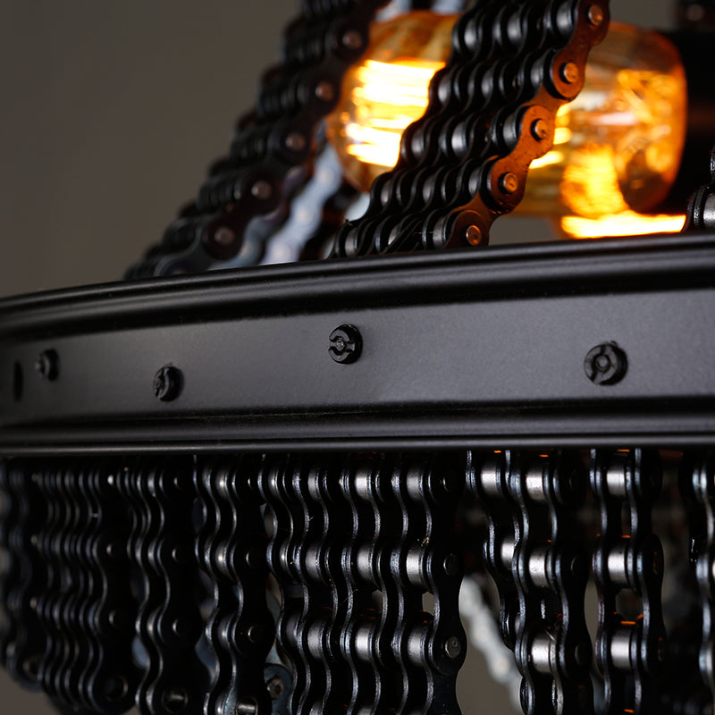 Iron Black Chandelier Pendant Bike Chain 4-Light Industrial Ceiling Light Fixture Clearhalo 'Ceiling Lights' 'Chandeliers' Lighting' options 281015