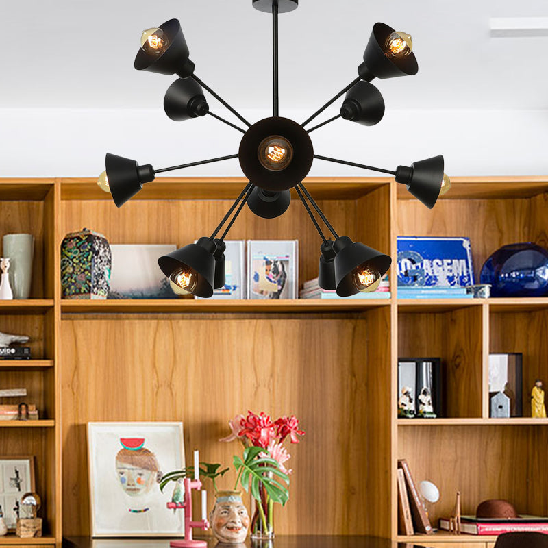 Cone Shade Metal Hanging Lamp Industrial Stylish 9/12/15 Lights Black Chandelier Pendant Light with Sputnik Design Clearhalo 'Cast Iron' 'Ceiling Lights' 'Chandeliers' 'Industrial Chandeliers' 'Industrial' 'Metal' 'Middle Century Chandeliers' 'Rustic Chandeliers' 'Tiffany' Lighting' 281101