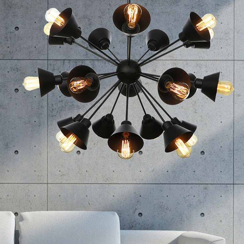 Cone Shade Metal Hanging Lamp Industrial Stylish 9/12/15 Lights Black Chandelier Pendant Light with Sputnik Design 21 Black Clearhalo 'Cast Iron' 'Ceiling Lights' 'Chandeliers' 'Industrial Chandeliers' 'Industrial' 'Metal' 'Middle Century Chandeliers' 'Rustic Chandeliers' 'Tiffany' Lighting' 281112
