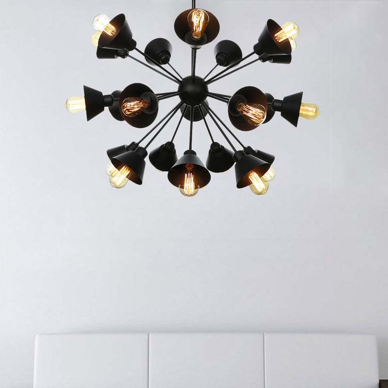Cone Shade Metal Hanging Lamp Industrial Stylish 9/12/15 Lights Black Chandelier Pendant Light with Sputnik Design Clearhalo 'Cast Iron' 'Ceiling Lights' 'Chandeliers' 'Industrial Chandeliers' 'Industrial' 'Metal' 'Middle Century Chandeliers' 'Rustic Chandeliers' 'Tiffany' Lighting' 281113