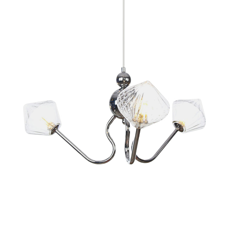 Diamond Shaped Pendant Lighting Farmhouse Amber/Clear Glass 3 Lights Restaurant Chandelier Lamp in Black/Chrome Clearhalo 'Cast Iron' 'Ceiling Lights' 'Chandeliers' 'Industrial Chandeliers' 'Industrial' 'Metal' 'Middle Century Chandeliers' 'Rustic Chandeliers' 'Tiffany' Lighting' 281332