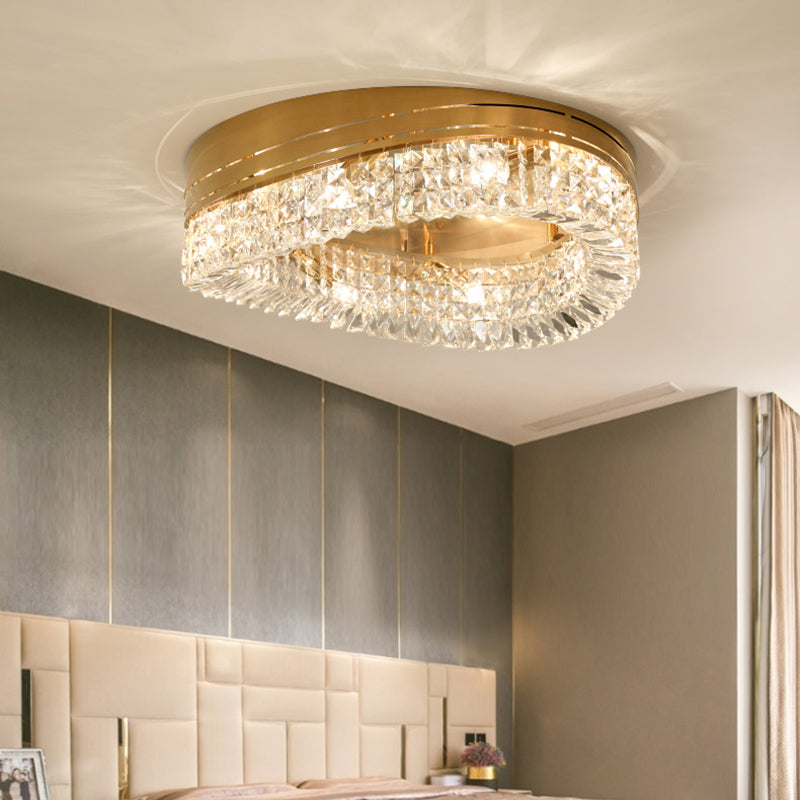 6 Bulbs Triangle Flush Light Traditional Beveled Crystal Ceiling Mounted Fixture in Gold Clearhalo 'Ceiling Lights' 'Close To Ceiling Lights' 'Close to ceiling' 'Flush mount' Lighting' 281402