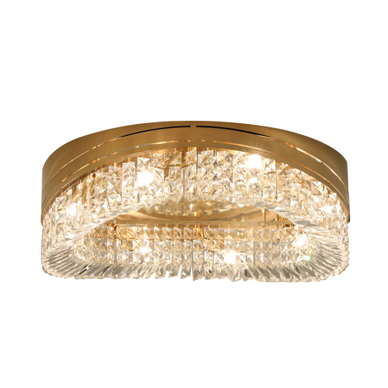6 Bulbs Triangle Flush Light Traditional Beveled Crystal Ceiling Mounted Fixture in Gold Clearhalo 'Ceiling Lights' 'Close To Ceiling Lights' 'Close to ceiling' 'Flush mount' Lighting' 281403
