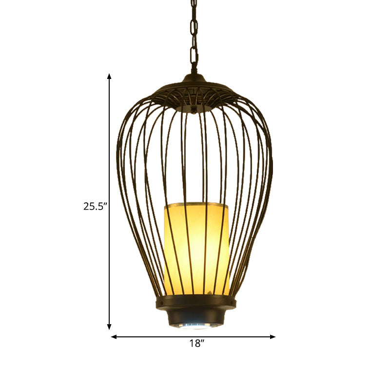 14"/18" Wide 1-Light Hanging Ceiling Pendant Chinese Style Wire Cage Iron Suspension Lamp Clearhalo 'Ceiling Lights' 'Pendant Lights' 'Pendants' Lighting' 281416