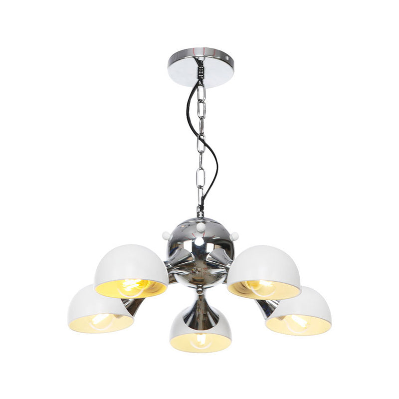 Industrial Dome Hanging Light Fixture Metallic 3/4/5 Heads Living Room Chandelier Lamp with Downrods/Chain in Black/Chrome Clearhalo 'Cast Iron' 'Ceiling Lights' 'Chandeliers' 'Industrial Chandeliers' 'Industrial' 'Metal' 'Middle Century Chandeliers' 'Rustic Chandeliers' 'Tiffany' Lighting' 281475