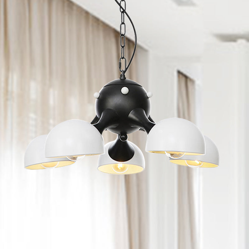 Industrial Dome Hanging Light Fixture Metallic 3/4/5 Heads Living Room Chandelier Lamp with Downrods/Chain in Black/Chrome 5 Black Chain Clearhalo 'Cast Iron' 'Ceiling Lights' 'Chandeliers' 'Industrial Chandeliers' 'Industrial' 'Metal' 'Middle Century Chandeliers' 'Rustic Chandeliers' 'Tiffany' Lighting' 281501