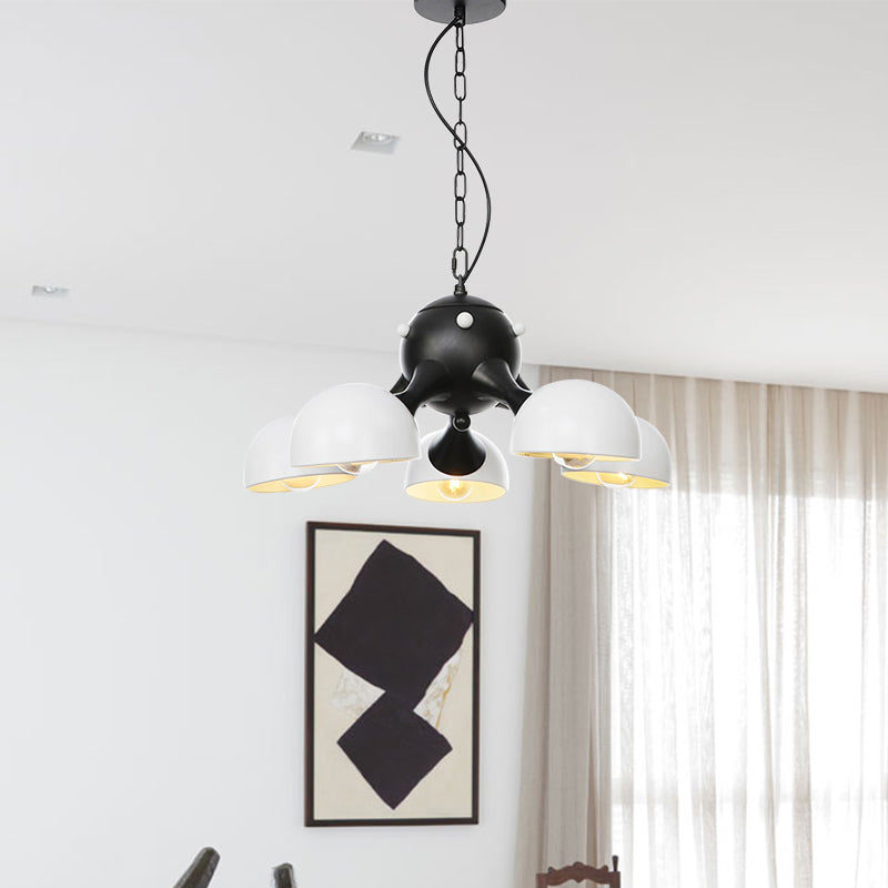 Industrial Dome Hanging Light Fixture Metallic 3/4/5 Heads Living Room Chandelier Lamp with Downrods/Chain in Black/Chrome Clearhalo 'Cast Iron' 'Ceiling Lights' 'Chandeliers' 'Industrial Chandeliers' 'Industrial' 'Metal' 'Middle Century Chandeliers' 'Rustic Chandeliers' 'Tiffany' Lighting' 281502
