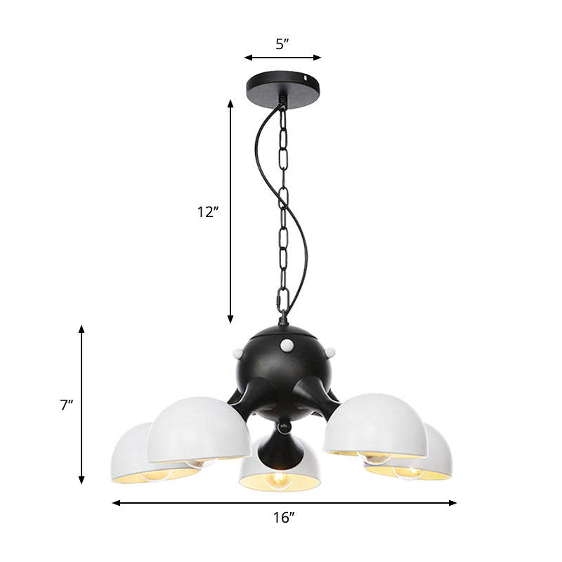 Industrial Dome Hanging Light Fixture Metallic 3/4/5 Heads Living Room Chandelier Lamp with Downrods/Chain in Black/Chrome Clearhalo 'Cast Iron' 'Ceiling Lights' 'Chandeliers' 'Industrial Chandeliers' 'Industrial' 'Metal' 'Middle Century Chandeliers' 'Rustic Chandeliers' 'Tiffany' Lighting' 281504