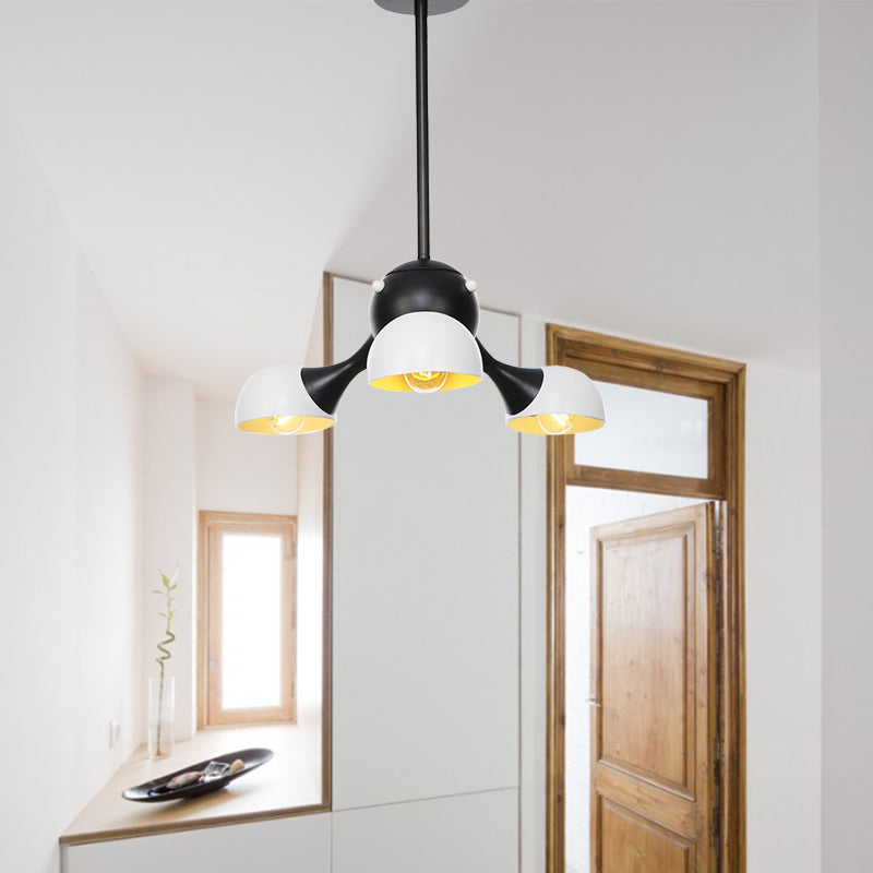 Industrial Dome Hanging Light Fixture Metallic 3/4/5 Heads Living Room Chandelier Lamp with Downrods/Chain in Black/Chrome Clearhalo 'Cast Iron' 'Ceiling Lights' 'Chandeliers' 'Industrial Chandeliers' 'Industrial' 'Metal' 'Middle Century Chandeliers' 'Rustic Chandeliers' 'Tiffany' Lighting' 281514