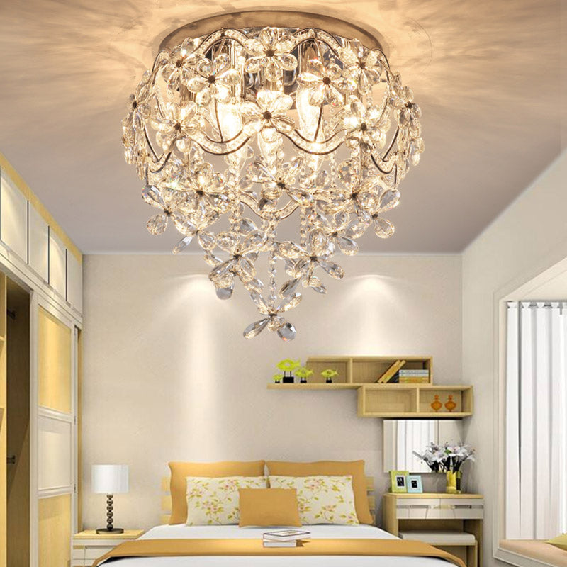 Clear Flower Flush Light Contemporary 6 Heads Crystal Close to Ceiling Lamp for Bedroom Clearhalo 'Ceiling Lights' 'Close To Ceiling Lights' 'Close to ceiling' 'Flush mount' Lighting' 281523