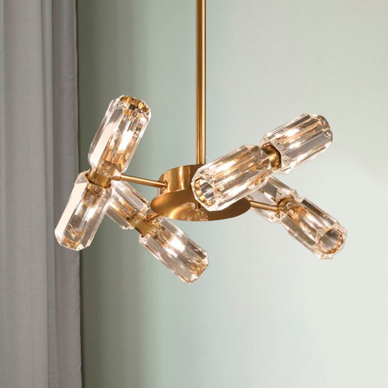 Tube Faceted Crystal Chandelier Lamp Contemporary 6/8/10 Bulbs Gold Hanging Ceiling Light 8 Gold Clearhalo 'Ceiling Lights' 'Chandeliers' 'Modern Chandeliers' 'Modern' Lighting' 281628