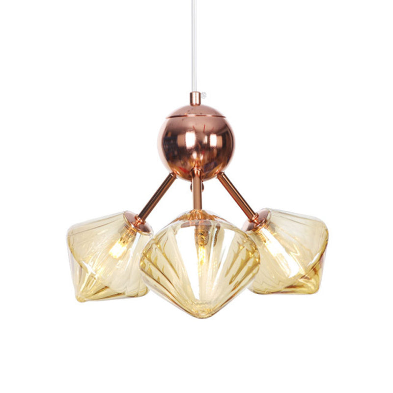 Diamond Living Room Chandelier Lamp Amber/Clear Glass 3/9/12 Lights Farmhouse Style Hanging Fixture, 13"/27.5"/34" Wide Clearhalo 'Ceiling Lights' 'Chandeliers' 'Clear' 'Glass shade' 'Glass' 'Industrial Chandeliers' 'Industrial' 'Middle Century Chandeliers' 'Modern' 'Tiffany' 'Traditional Chandeliers' Lighting' 281814