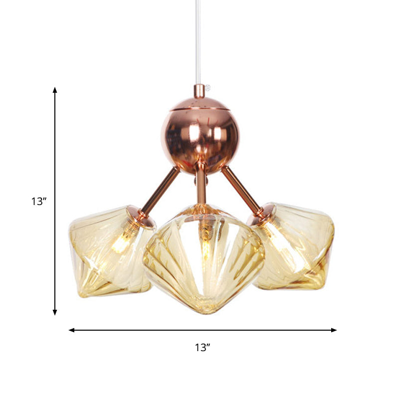 Diamond Living Room Chandelier Lamp Amber/Clear Glass 3/9/12 Lights Farmhouse Style Hanging Fixture, 13"/27.5"/34" Wide Clearhalo 'Ceiling Lights' 'Chandeliers' 'Clear' 'Glass shade' 'Glass' 'Industrial Chandeliers' 'Industrial' 'Middle Century Chandeliers' 'Modern' 'Tiffany' 'Traditional Chandeliers' Lighting' 281815