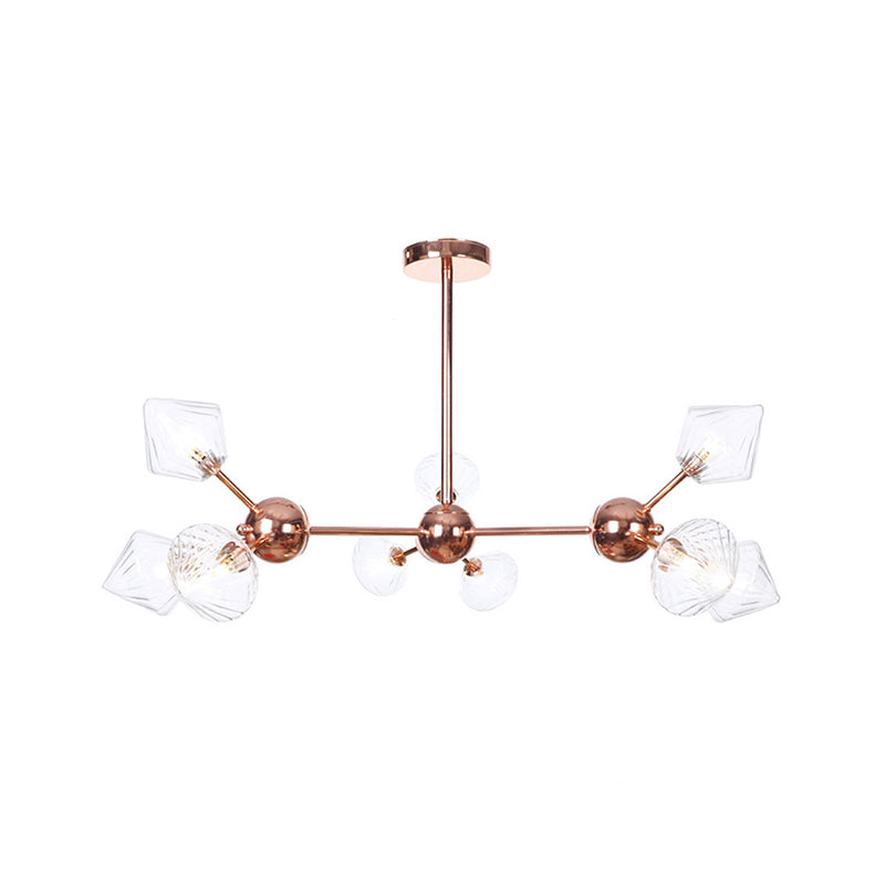 Diamond Living Room Chandelier Lamp Amber/Clear Glass 3/9/12 Lights Farmhouse Style Hanging Fixture, 13"/27.5"/34" Wide Clearhalo 'Ceiling Lights' 'Chandeliers' 'Clear' 'Glass shade' 'Glass' 'Industrial Chandeliers' 'Industrial' 'Middle Century Chandeliers' 'Modern' 'Tiffany' 'Traditional Chandeliers' Lighting' 281826