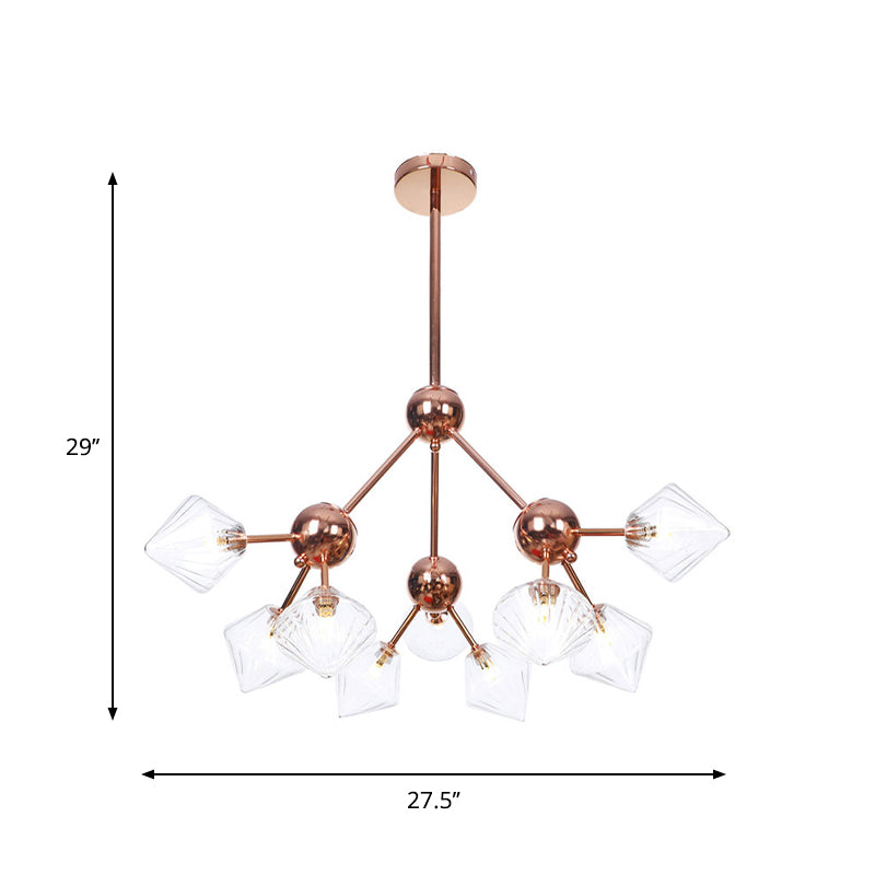 Diamond Living Room Chandelier Lamp Amber/Clear Glass 3/9/12 Lights Farmhouse Style Hanging Fixture, 13"/27.5"/34" Wide Clearhalo 'Ceiling Lights' 'Chandeliers' 'Clear' 'Glass shade' 'Glass' 'Industrial Chandeliers' 'Industrial' 'Middle Century Chandeliers' 'Modern' 'Tiffany' 'Traditional Chandeliers' Lighting' 281835