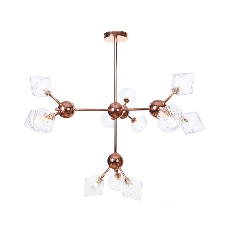 Diamond Living Room Chandelier Lamp Amber/Clear Glass 3/9/12 Lights Farmhouse Style Hanging Fixture, 13"/27.5"/34" Wide Clearhalo 'Ceiling Lights' 'Chandeliers' 'Clear' 'Glass shade' 'Glass' 'Industrial Chandeliers' 'Industrial' 'Middle Century Chandeliers' 'Modern' 'Tiffany' 'Traditional Chandeliers' Lighting' 281838