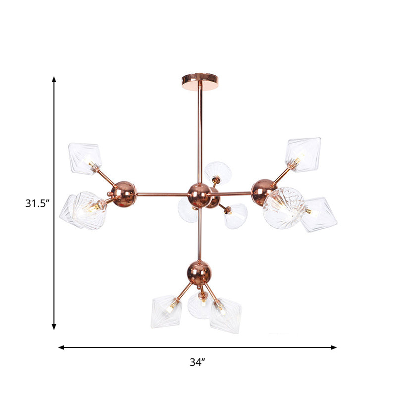 Diamond Living Room Chandelier Lamp Amber/Clear Glass 3/9/12 Lights Farmhouse Style Hanging Fixture, 13"/27.5"/34" Wide Clearhalo 'Ceiling Lights' 'Chandeliers' 'Clear' 'Glass shade' 'Glass' 'Industrial Chandeliers' 'Industrial' 'Middle Century Chandeliers' 'Modern' 'Tiffany' 'Traditional Chandeliers' Lighting' 281839