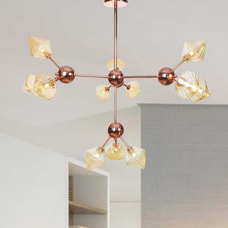 Diamond Living Room Chandelier Lamp Amber/Clear Glass 3/9/12 Lights Farmhouse Style Hanging Fixture, 13"/27.5"/34" Wide 12 Amber 34" Clearhalo 'Ceiling Lights' 'Chandeliers' 'Clear' 'Glass shade' 'Glass' 'Industrial Chandeliers' 'Industrial' 'Middle Century Chandeliers' 'Modern' 'Tiffany' 'Traditional Chandeliers' Lighting' 281840