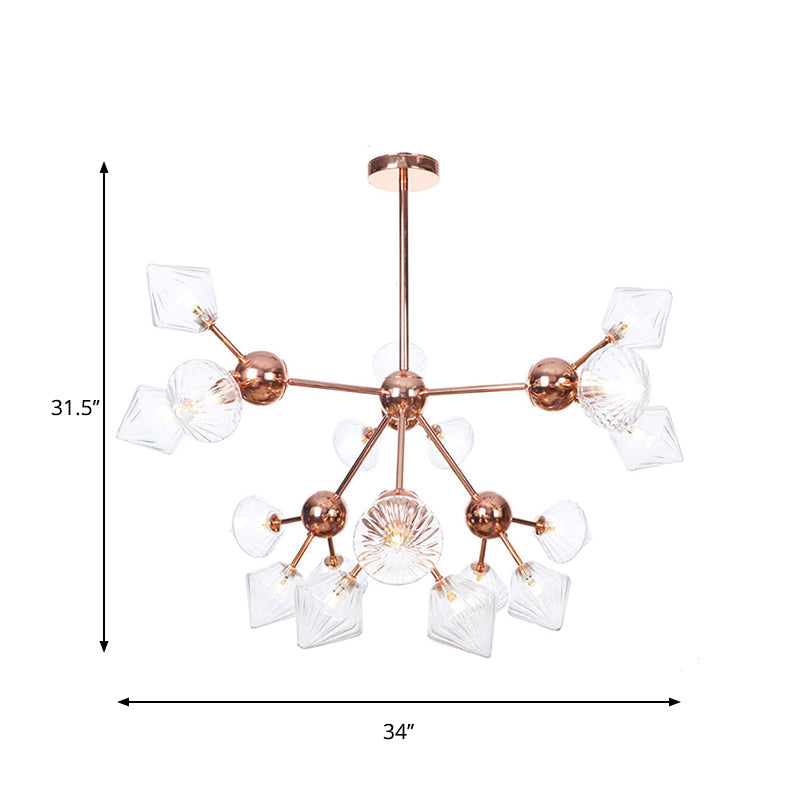 Diamond Living Room Chandelier Lamp Amber/Clear Glass 3/9/12 Lights Farmhouse Style Hanging Fixture, 13"/27.5"/34" Wide Clearhalo 'Ceiling Lights' 'Chandeliers' 'Clear' 'Glass shade' 'Glass' 'Industrial Chandeliers' 'Industrial' 'Middle Century Chandeliers' 'Modern' 'Tiffany' 'Traditional Chandeliers' Lighting' 281847