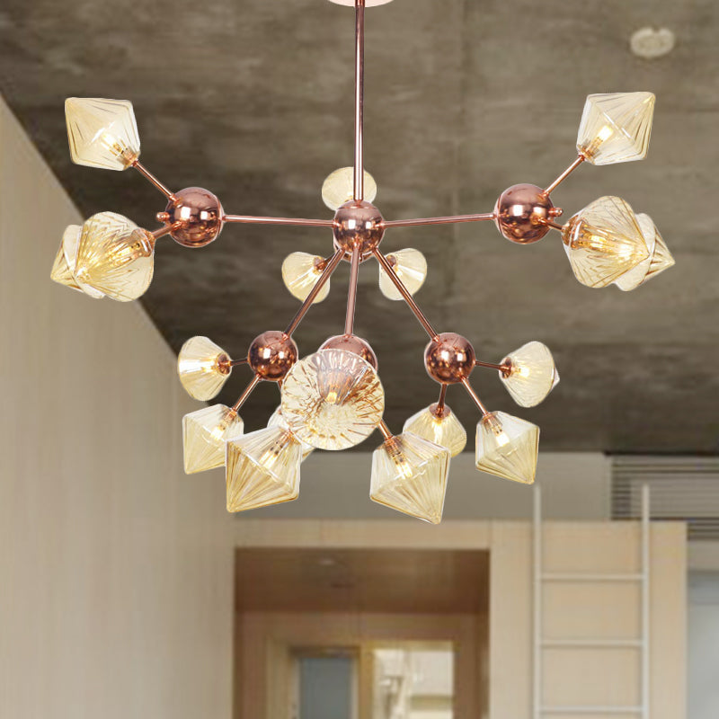 Diamond Living Room Chandelier Lamp Amber/Clear Glass 3/9/12 Lights Farmhouse Style Hanging Fixture, 13"/27.5"/34" Wide 18 Amber 34" Clearhalo 'Ceiling Lights' 'Chandeliers' 'Clear' 'Glass shade' 'Glass' 'Industrial Chandeliers' 'Industrial' 'Middle Century Chandeliers' 'Modern' 'Tiffany' 'Traditional Chandeliers' Lighting' 281848