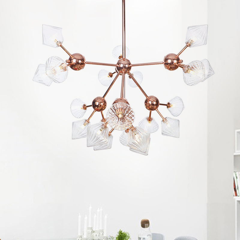 Diamond Living Room Chandelier Lamp Amber/Clear Glass 3/9/12 Lights Farmhouse Style Hanging Fixture, 13"/27.5"/34" Wide 21 Clear 34" Clearhalo 'Ceiling Lights' 'Chandeliers' 'Clear' 'Glass shade' 'Glass' 'Industrial Chandeliers' 'Industrial' 'Middle Century Chandeliers' 'Modern' 'Tiffany' 'Traditional Chandeliers' Lighting' 281852