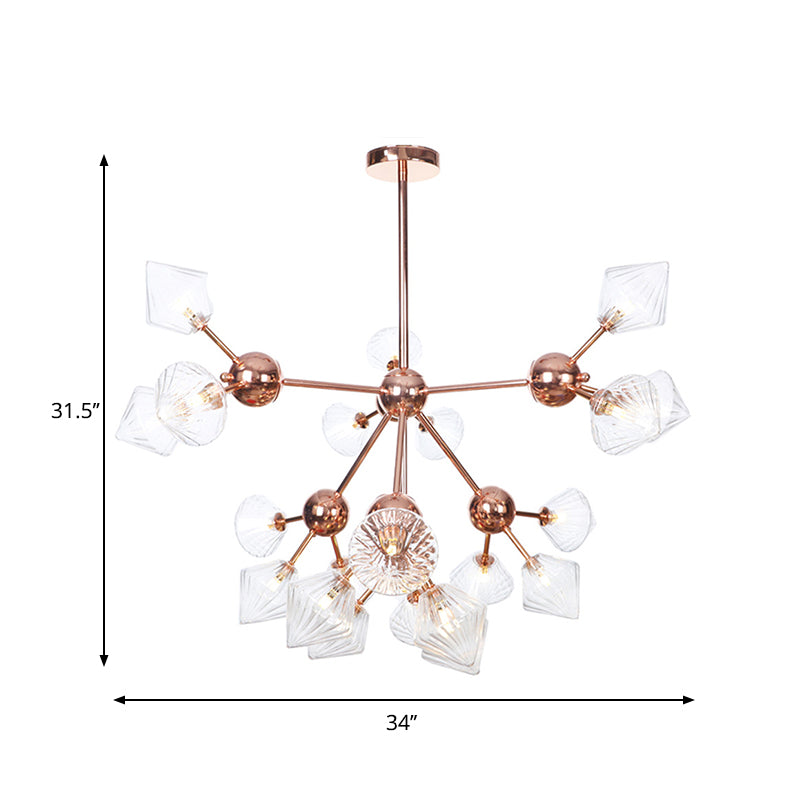 Diamond Living Room Chandelier Lamp Amber/Clear Glass 3/9/12 Lights Farmhouse Style Hanging Fixture, 13"/27.5"/34" Wide Clearhalo 'Ceiling Lights' 'Chandeliers' 'Clear' 'Glass shade' 'Glass' 'Industrial Chandeliers' 'Industrial' 'Middle Century Chandeliers' 'Modern' 'Tiffany' 'Traditional Chandeliers' Lighting' 281855