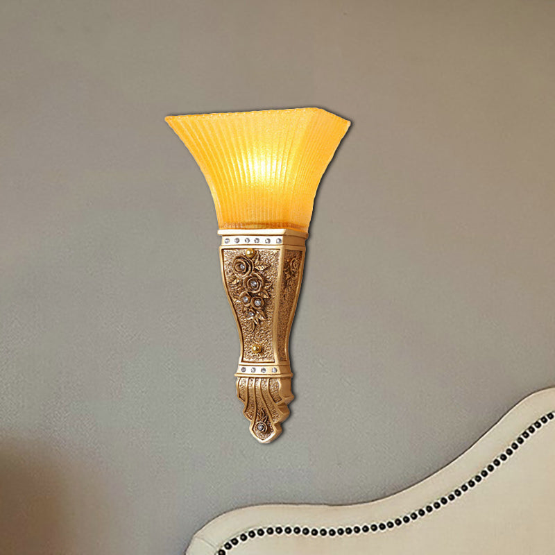 1 Head Sconce Light Fixture Modern Style Flared Shade Yellow Glass and Resin Wall Mount Light in Gold/White Gold Clearhalo 'Wall Lamps & Sconces' 'Wall Lights' Lighting' 281934