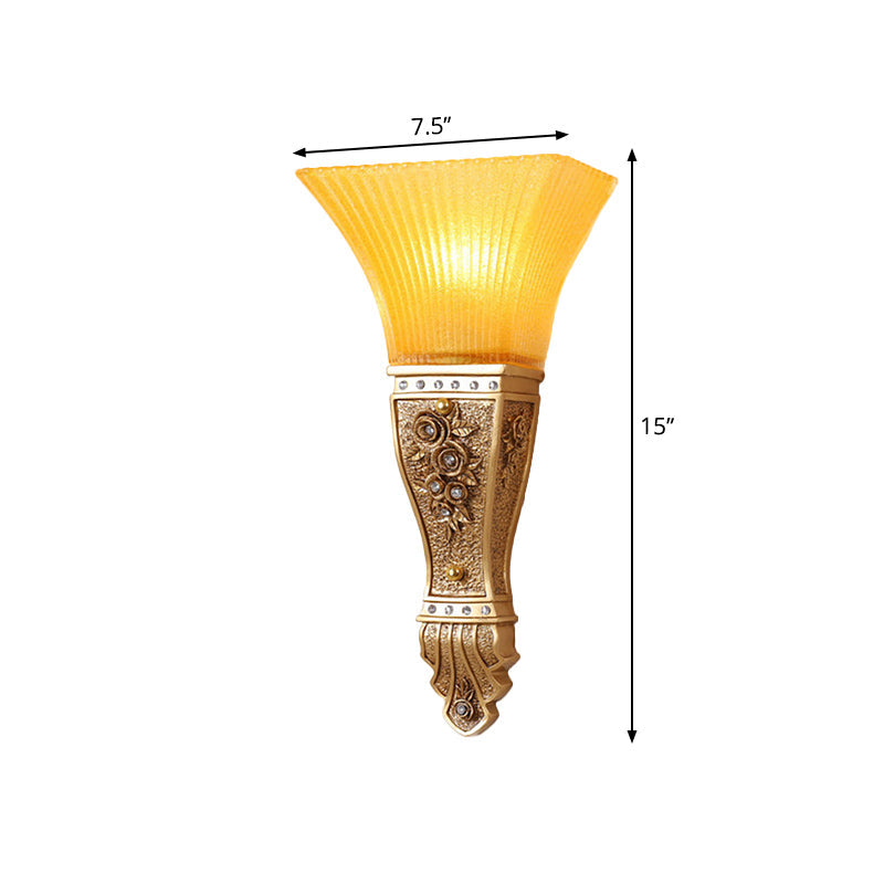 1 Head Sconce Light Fixture Modern Style Flared Shade Yellow Glass and Resin Wall Mount Light in Gold/White Clearhalo 'Wall Lamps & Sconces' 'Wall Lights' Lighting' 281938