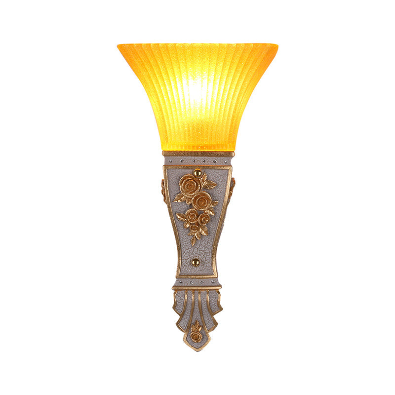1 Head Sconce Light Fixture Modern Style Flared Shade Yellow Glass and Resin Wall Mount Light in Gold/White Clearhalo 'Wall Lamps & Sconces' 'Wall Lights' Lighting' 281941
