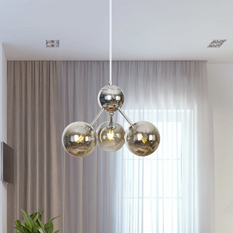 13"/27.5"/34" W Orbit Shade Hanging Chandelier Light Industrial Style Amber/Clear/Smoke Gray Glass 3/9/12 Lights Warehouse Pendant Lamp Clearhalo 'Ceiling Lights' 'Chandeliers' 'Clear' 'Glass shade' 'Glass' 'Industrial Chandeliers' 'Industrial' 'Middle Century Chandeliers' 'Modern' 'Tiffany' 'Traditional Chandeliers' Lighting' 282079