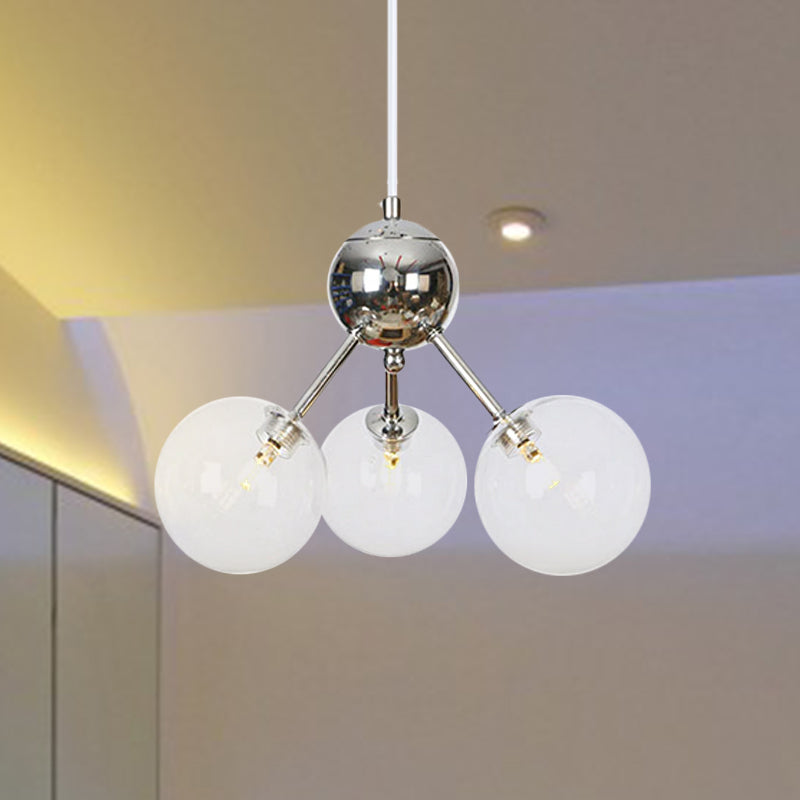 13"/27.5"/34" W Orbit Shade Hanging Chandelier Light Industrial Style Amber/Clear/Smoke Gray Glass 3/9/12 Lights Warehouse Pendant Lamp 3 Clear 13" Clearhalo 'Ceiling Lights' 'Chandeliers' 'Clear' 'Glass shade' 'Glass' 'Industrial Chandeliers' 'Industrial' 'Middle Century Chandeliers' 'Modern' 'Tiffany' 'Traditional Chandeliers' Lighting' 282082