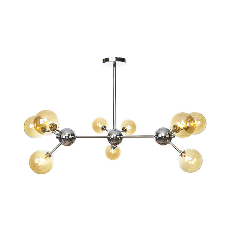 13"/27.5"/34" W Orbit Shade Hanging Chandelier Light Industrial Style Amber/Clear/Smoke Gray Glass 3/9/12 Lights Warehouse Pendant Lamp Clearhalo 'Ceiling Lights' 'Chandeliers' 'Clear' 'Glass shade' 'Glass' 'Industrial Chandeliers' 'Industrial' 'Middle Century Chandeliers' 'Modern' 'Tiffany' 'Traditional Chandeliers' Lighting' 282088