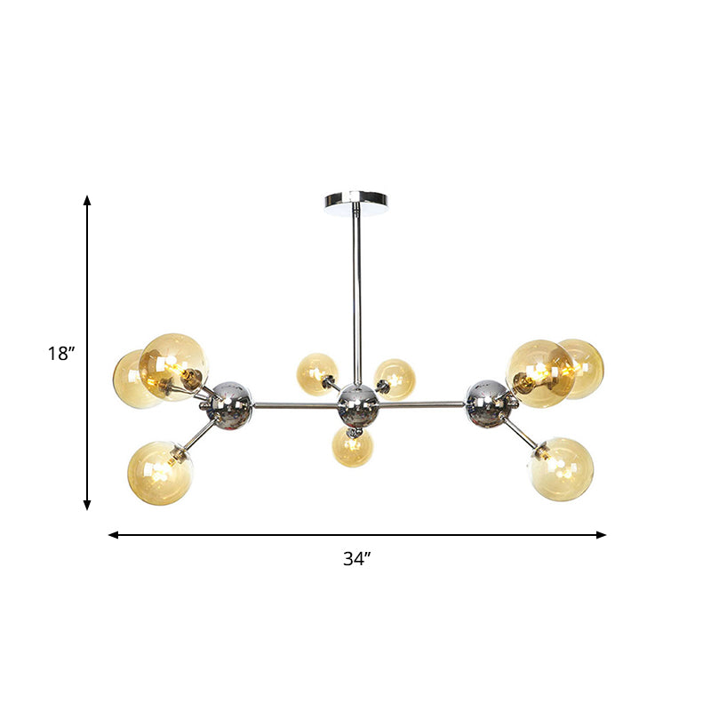 13"/27.5"/34" W Orbit Shade Hanging Chandelier Light Industrial Style Amber/Clear/Smoke Gray Glass 3/9/12 Lights Warehouse Pendant Lamp Clearhalo 'Ceiling Lights' 'Chandeliers' 'Clear' 'Glass shade' 'Glass' 'Industrial Chandeliers' 'Industrial' 'Middle Century Chandeliers' 'Modern' 'Tiffany' 'Traditional Chandeliers' Lighting' 282089