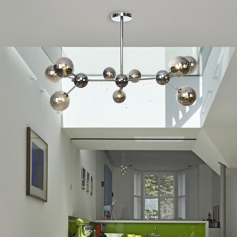 13"/27.5"/34" W Orbit Shade Hanging Chandelier Light Industrial Style Amber/Clear/Smoke Gray Glass 3/9/12 Lights Warehouse Pendant Lamp Clearhalo 'Ceiling Lights' 'Chandeliers' 'Clear' 'Glass shade' 'Glass' 'Industrial Chandeliers' 'Industrial' 'Middle Century Chandeliers' 'Modern' 'Tiffany' 'Traditional Chandeliers' Lighting' 282091