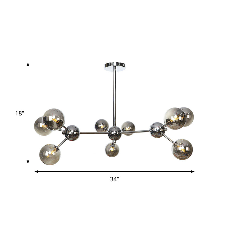 13"/27.5"/34" W Orbit Shade Hanging Chandelier Light Industrial Style Amber/Clear/Smoke Gray Glass 3/9/12 Lights Warehouse Pendant Lamp Clearhalo 'Ceiling Lights' 'Chandeliers' 'Clear' 'Glass shade' 'Glass' 'Industrial Chandeliers' 'Industrial' 'Middle Century Chandeliers' 'Modern' 'Tiffany' 'Traditional Chandeliers' Lighting' 282093