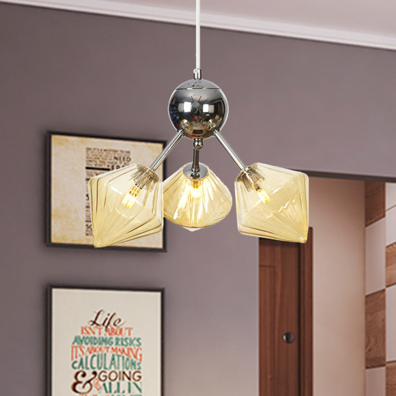 Amber/Clear Glass Diamond Pendant Light Industrial Stylish 3/9/12 Bulbs Chandelier Light Fixture, 13"/27.5"/34" Width Clearhalo 'Cast Iron' 'Ceiling Lights' 'Chandeliers' 'Clear' 'Industrial Chandeliers' 'Industrial' 'Metal' 'Middle Century Chandeliers' 'Modern' 'Rustic Chandeliers' 'Tiffany' 'Traditional Chandeliers' Lighting' 282201