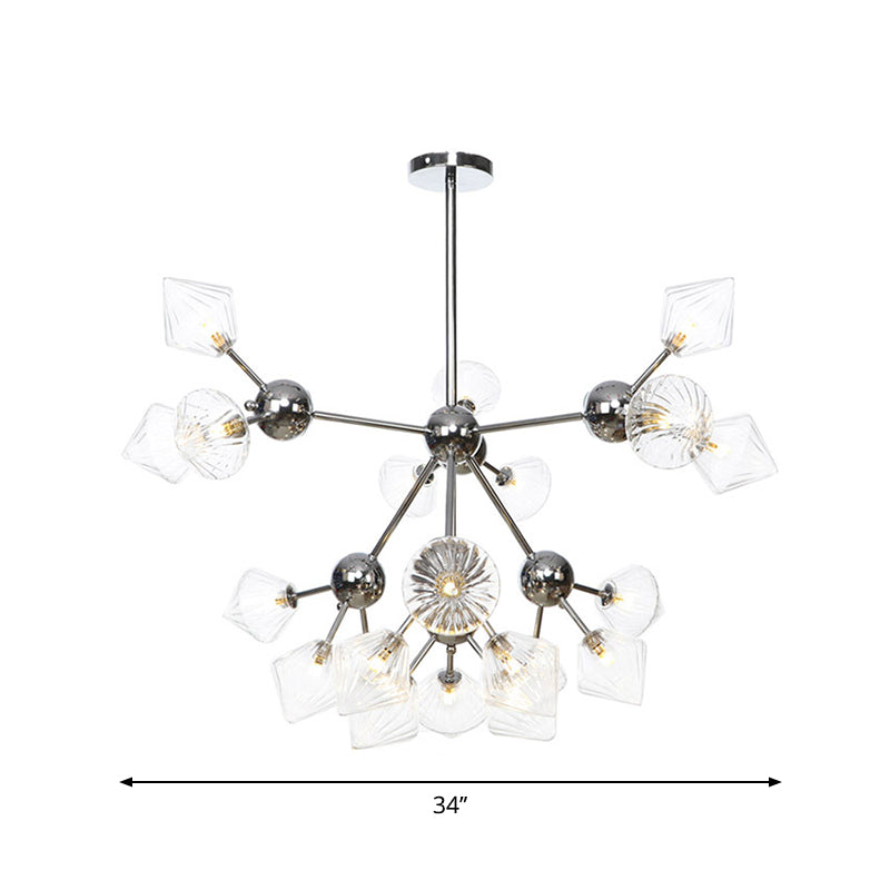 Amber/Clear Glass Diamond Pendant Light Industrial Stylish 3/9/12 Bulbs Chandelier Light Fixture, 13"/27.5"/34" Width Clearhalo 'Cast Iron' 'Ceiling Lights' 'Chandeliers' 'Clear' 'Industrial Chandeliers' 'Industrial' 'Metal' 'Middle Century Chandeliers' 'Modern' 'Rustic Chandeliers' 'Tiffany' 'Traditional Chandeliers' Lighting' 282248