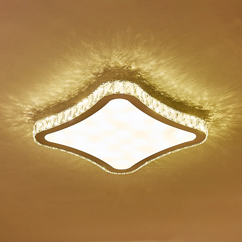 Square Ceiling Mounted Fixture Modern Beveled Crystal LED Chrome Flush Mount Lighting, 11"/15"/19.5" W Clearhalo 'Ceiling Lights' 'Close To Ceiling Lights' 'Close to ceiling' 'Flush mount' Lighting' 282296