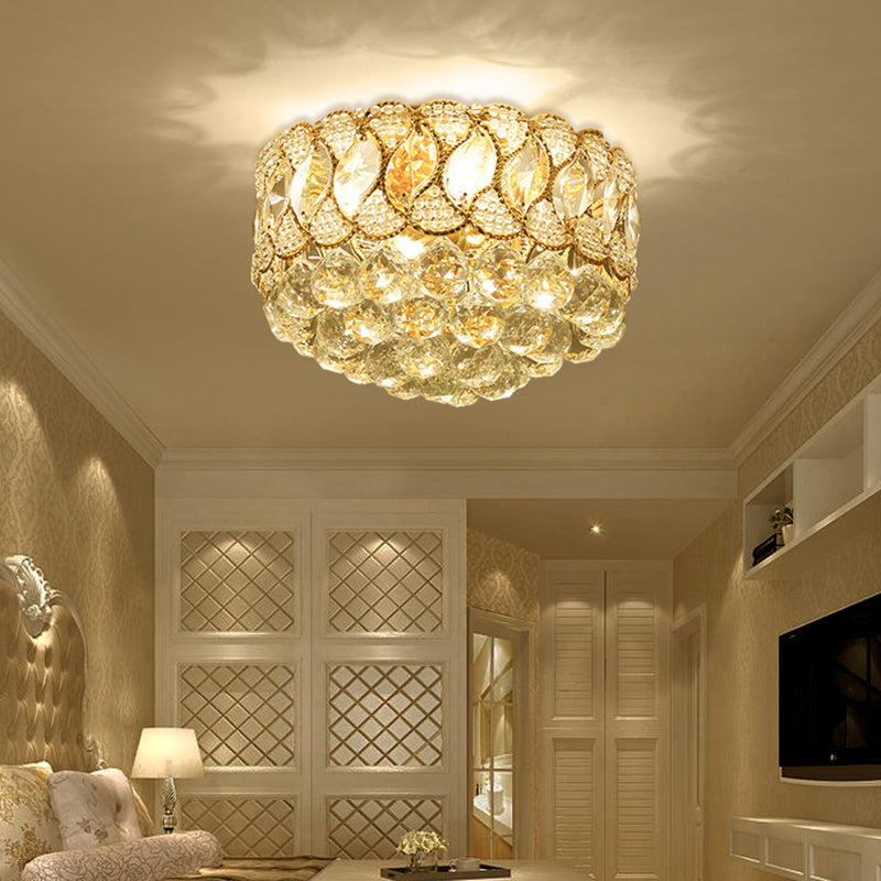 Gold Circular Ceiling Light Contemporary 3 Bulbs Crystal Ball Flush Mount Lamp for Bedroom Clearhalo 'Ceiling Lights' 'Close To Ceiling Lights' 'Close to ceiling' 'Flush mount' Lighting' 282318