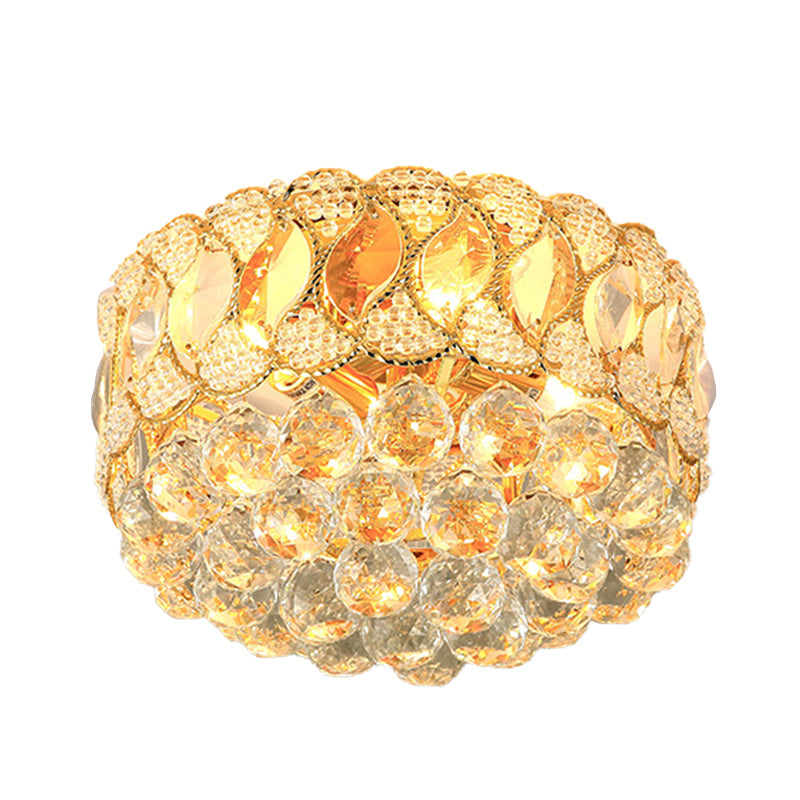 Gold Circular Ceiling Light Contemporary 3 Bulbs Crystal Ball Flush Mount Lamp for Bedroom Clearhalo 'Ceiling Lights' 'Close To Ceiling Lights' 'Close to ceiling' 'Flush mount' Lighting' 282319