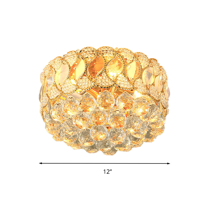 Gold Circular Ceiling Light Contemporary 3 Bulbs Crystal Ball Flush Mount Lamp for Bedroom Clearhalo 'Ceiling Lights' 'Close To Ceiling Lights' 'Close to ceiling' 'Flush mount' Lighting' 282320