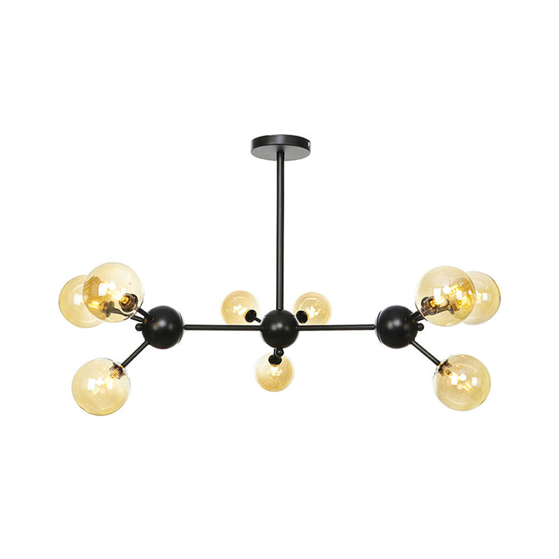 Orb Living Room Chandelier Lamp Amber/Clear/Smoke Gray Glass 3/9/12 Lights Industrial Ceiling Light with Sputnik Design, 13"/27.5"/34" Wide Clearhalo 'Cast Iron' 'Ceiling Lights' 'Chandeliers' 'Clear' 'Industrial Chandeliers' 'Industrial' 'Metal' 'Middle Century Chandeliers' 'Modern' 'Rustic Chandeliers' 'Tiffany' 'Traditional Chandeliers' Lighting' 282366