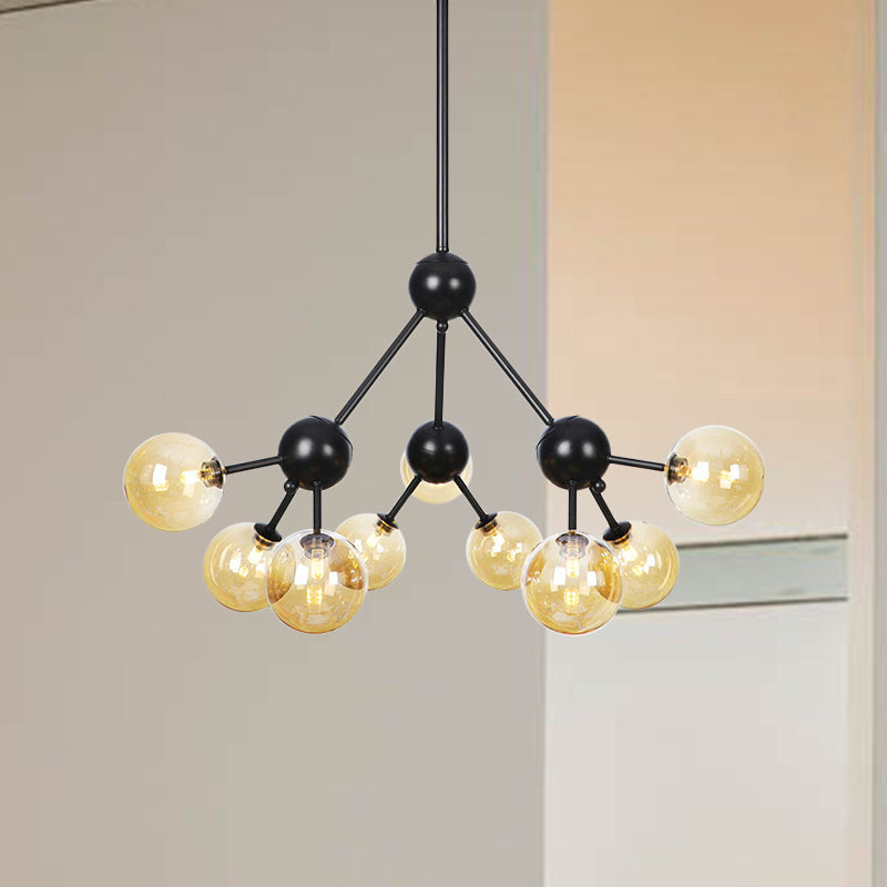 Orb Living Room Chandelier Lamp Amber/Clear/Smoke Gray Glass 3/9/12 Lights Industrial Ceiling Light with Sputnik Design, 13"/27.5"/34" Wide 9 Amber 27.5" Clearhalo 'Cast Iron' 'Ceiling Lights' 'Chandeliers' 'Clear' 'Industrial Chandeliers' 'Industrial' 'Metal' 'Middle Century Chandeliers' 'Modern' 'Rustic Chandeliers' 'Tiffany' 'Traditional Chandeliers' Lighting' 282376