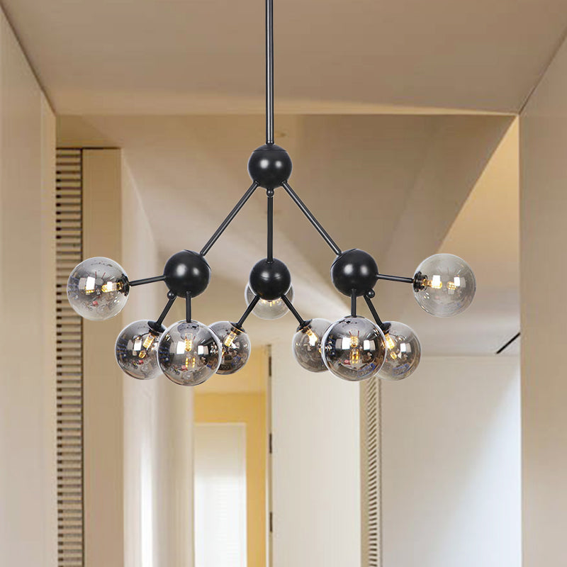 Orb Living Room Chandelier Lamp Amber/Clear/Smoke Gray Glass 3/9/12 Lights Industrial Ceiling Light with Sputnik Design, 13"/27.5"/34" Wide 9 Smoke Gray 27.5" Clearhalo 'Cast Iron' 'Ceiling Lights' 'Chandeliers' 'Clear' 'Industrial Chandeliers' 'Industrial' 'Metal' 'Middle Century Chandeliers' 'Modern' 'Rustic Chandeliers' 'Tiffany' 'Traditional Chandeliers' Lighting' 282380