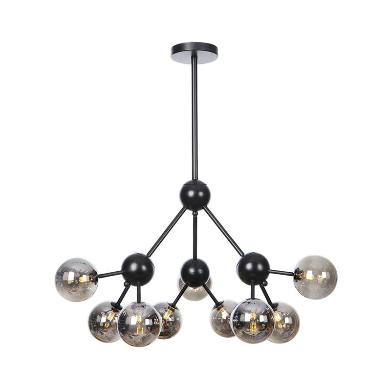 Orb Living Room Chandelier Lamp Amber/Clear/Smoke Gray Glass 3/9/12 Lights Industrial Ceiling Light with Sputnik Design, 13"/27.5"/34" Wide Clearhalo 'Cast Iron' 'Ceiling Lights' 'Chandeliers' 'Clear' 'Industrial Chandeliers' 'Industrial' 'Metal' 'Middle Century Chandeliers' 'Modern' 'Rustic Chandeliers' 'Tiffany' 'Traditional Chandeliers' Lighting' 282382